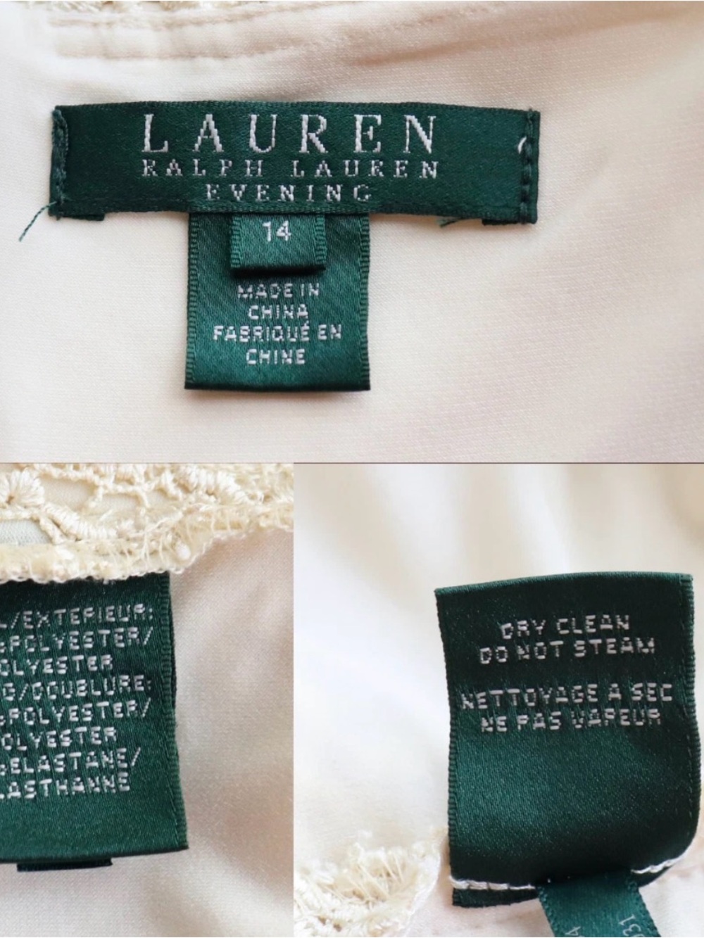 Ralph Lauren Lauren, Woman's Cream Sleeveless Lace Dress, Size 14 - Picture 5 of 7